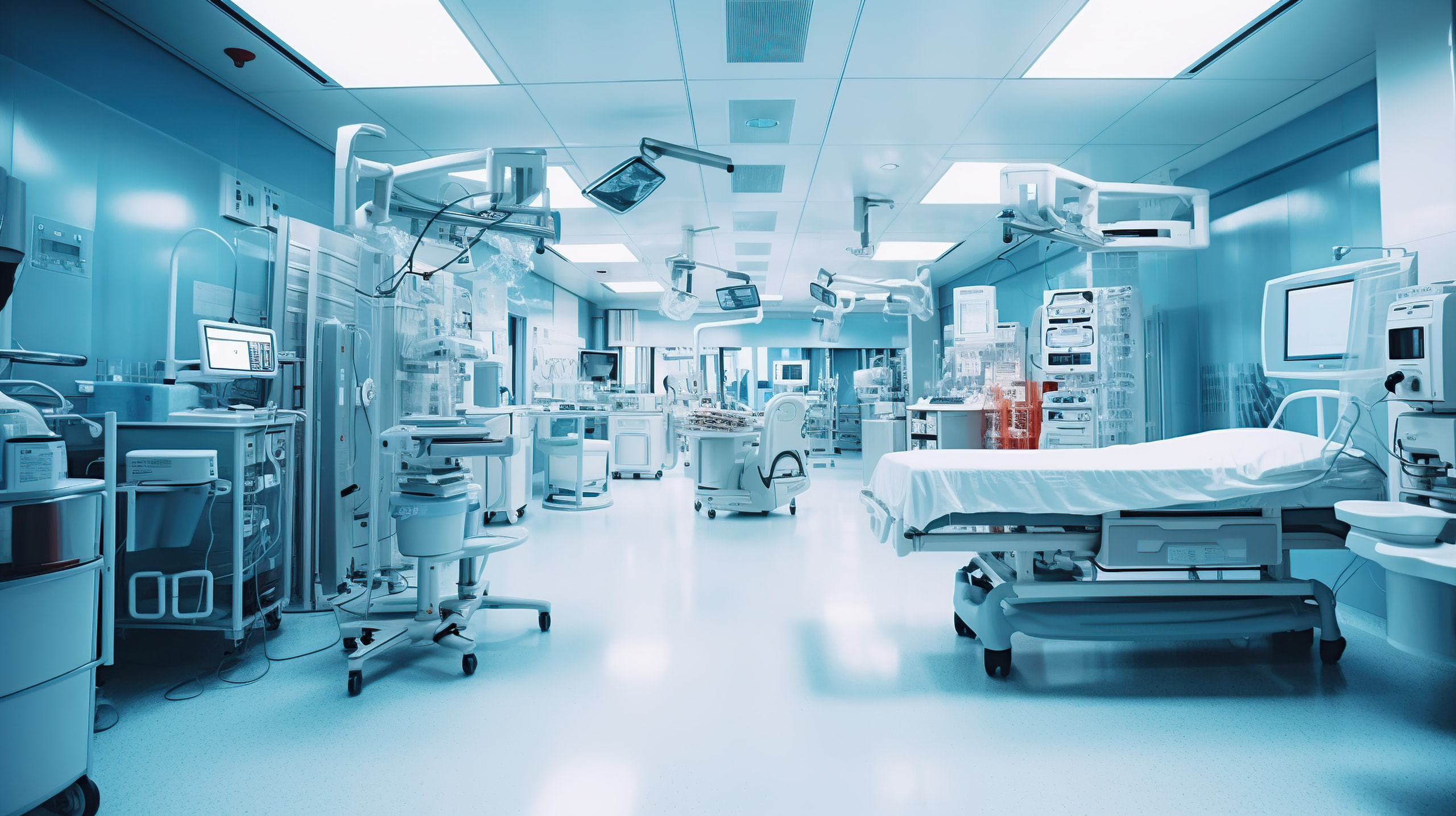 Real hospital patient room with medical equipment